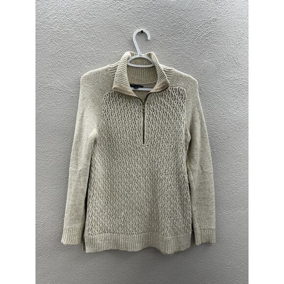 Tommy Hilfiger Womens Sweater Size Small Tan Open Knit 1/4 Zip - Picture 1 of 12